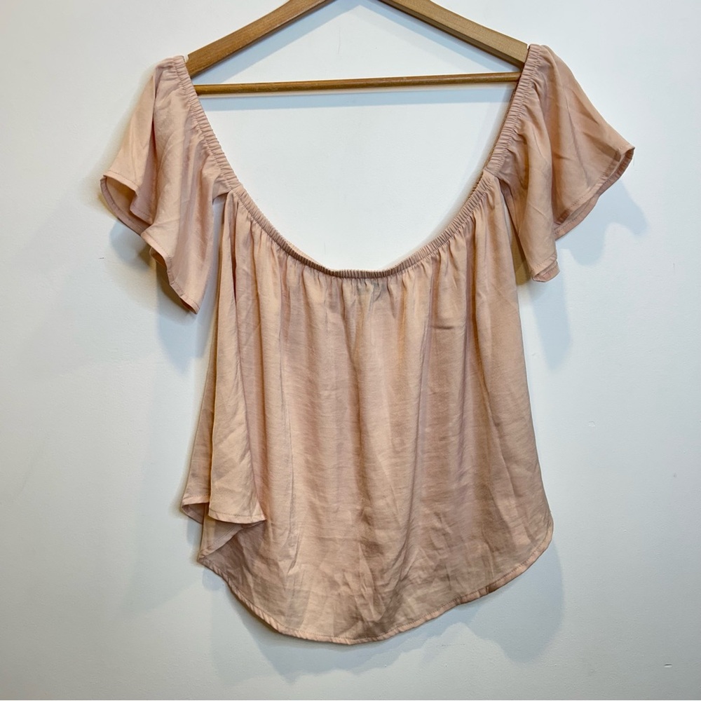 American Eagle Off The Shoulder Dusty Pink Top Shirt Flutter Sleeves